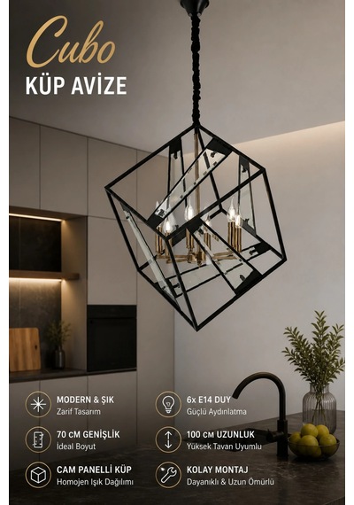 Modern Premium Siyah Metal Kafes Sarkıt Avizesi 6 Ampül Hediyeli X E14 Duy Salon Mutfak Modelleri