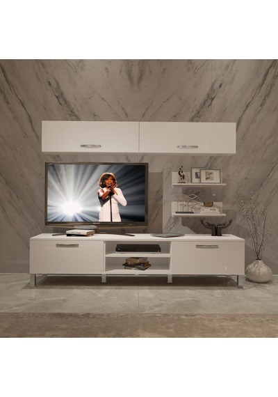 Decoraktiv Eko 5 Mdf Dvd Krom Ayaklı Tv Ünitesi Tv Sehpası Beyaz
