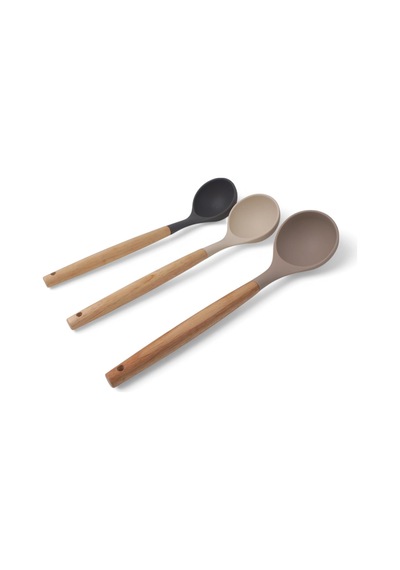 Bambu Saplı Silikon Kepçe, Bambu Uzun Silikon Çorba Ve Sos Kepçesi 27cm 3 Renk Seçenekli Taba