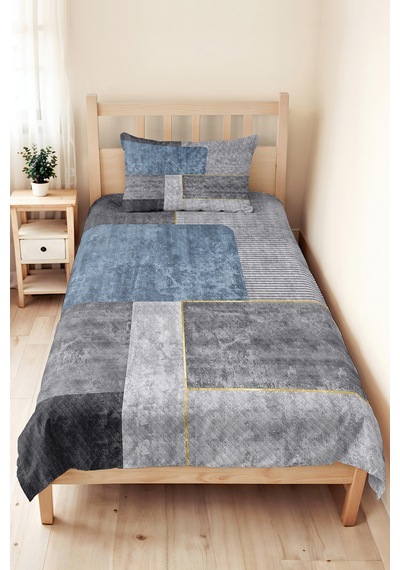 Mavi Gri Geometrik Genç Odası Tek Kişilik Pike Takımı-modern Çizgili 160x220cm Kapitone Yatak Örtüsü Masalsı Patika Tadı