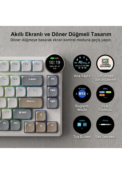 Royal Kludge Rk N80 Ekranlı Tri-mode %75 Mekanik Oyuncu Klavyesi