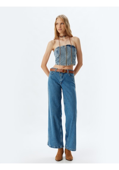 Koton Geniş Paça Kot Pantolon Bol Kalıp Şerit Detaylı Düğmeli Cepli - Wide Leg Jean Orta İndigo 5wal40096md İndigo Koton Geniş Paça Kot Pantolon Bol Kalıp Şerit Detaylı Düğmeli Cepli - Wide Leg Jean Orta İndigo 5wal40096md İndigo