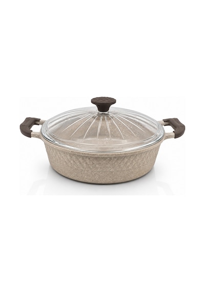Oms Collection - Biogranit Ağır Döküm 30x8 Cm - 5,30 Litre Basık Tencere 3632 - Kum Beji