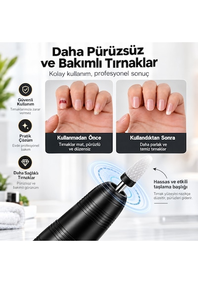 Hpytech Şarjlı Elektrikli Tırnak Törpüsü 1200mah Kablosuz Manikür Pedikür Cihazı Profesyonel Tırnak Bakım
