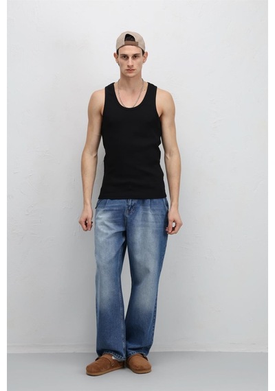 Vamos Yıkamalı Tank Top Kaşkorse Atlet Siyah