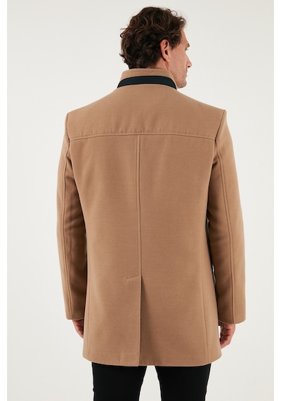 Buratti Slim Fit Düğmeli Dik Yaka Kaşe Erkek Kaban 5840099 Camel