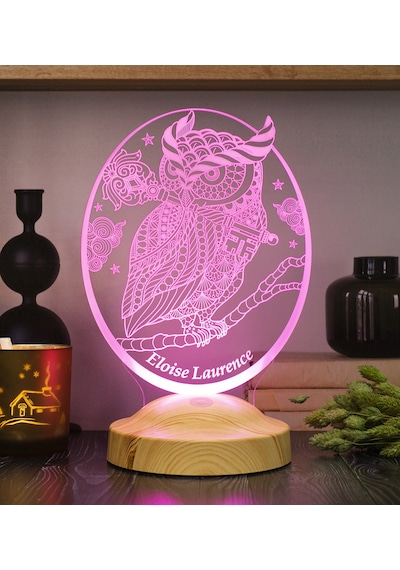 Baykuş Kişiye Özel Led Lamba, Baykuş Tasarımlı 3D Gece Lambası