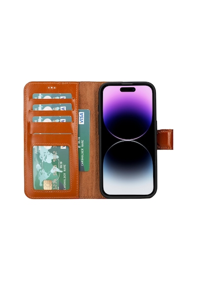 Plm Apple İphone 15 Pro Uyumlu Deri Cüzdanlı Kılıf Mwwn Rst2ef Taba Acı Kahverengi