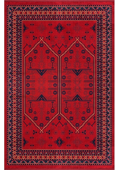 Woolhome Miras 1001 Bordo Etnik Desenli Hav Toz Vermeyen Robot Süpürgeye Uygun Salon Halısı Bordo