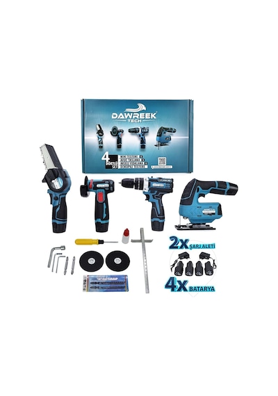 Dawreek Bt0203 Akülü 4lü Mini Set - Mini Testere+ Avuç Taşlama+ Akülü Vidalama + Dekupaj