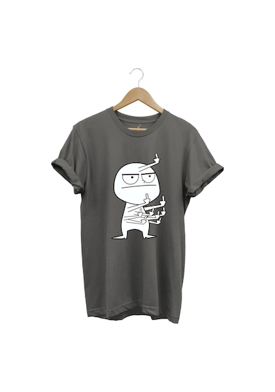 Eğlenceli Komik Orta Parmak Tasarım Baskılı %100 Pamuk Regular Fit Gri T-shirt Gri