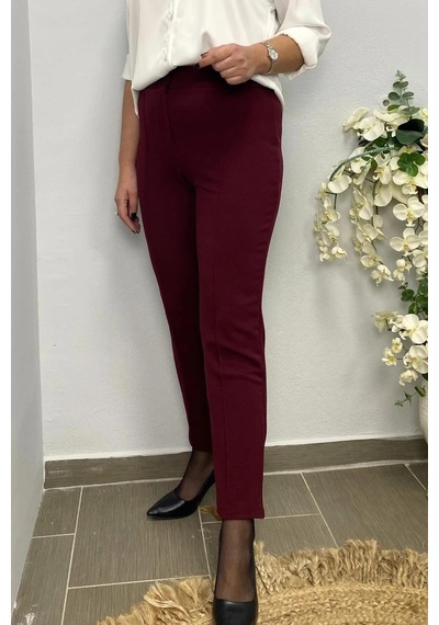Mia Butik Dertsiz Büyük Beden Bordo Toparlayıcı Kumaş Pantolon Bordo