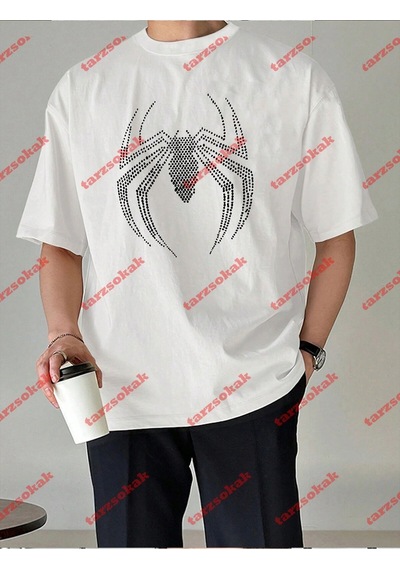 Startmore Unisex Örümcek Baskılı Tshirt Beyaz Beyaz