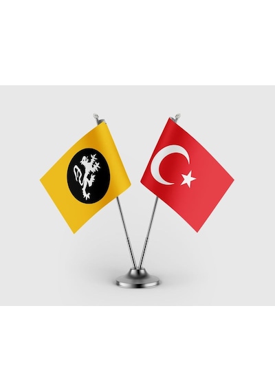 Memlük Sultanlığı Ve Türk Bayrağı İkili Saten Masa Bayrağı Takımı Diğer