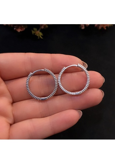 Stela Gümüş Halka Baget Küpe Beyaz 2,5  CM