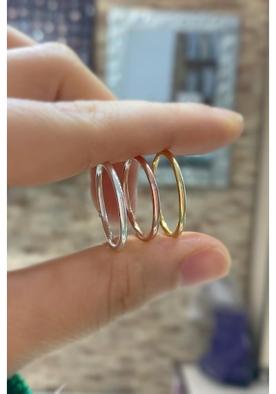 Gümüş 1,5mm Kalınlıkda İnce Tel Yüzük Rose