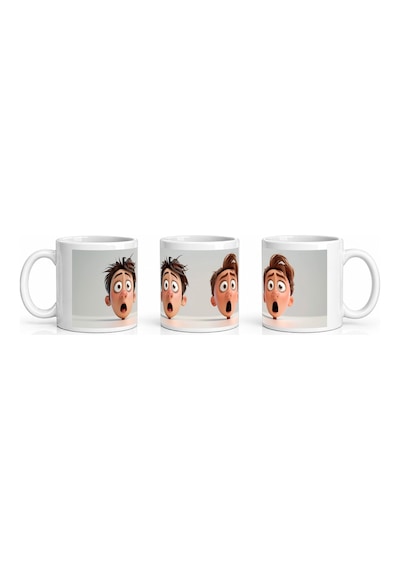 Seramik Kupa Şaşkın İfade Temalı Baskılı 300 Ml Hediyelik Komik K Beyaz