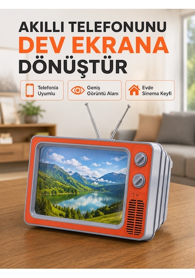 Retro Tv Telefon Ekran 12'' Hd Görüntü Büyütme Standlı Katlanabilir Telefon Tutucu - Lisinya Turuncu