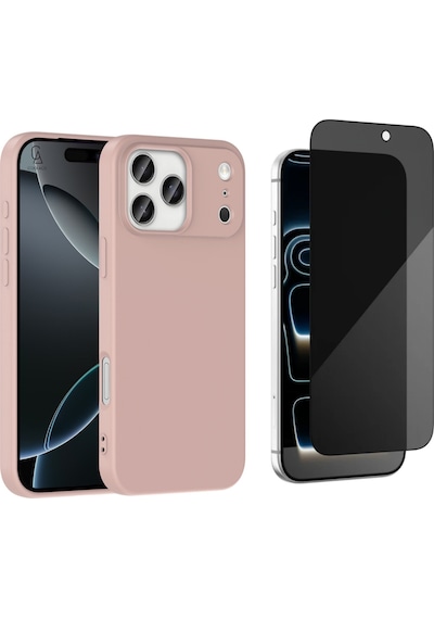 Apple Uyumlu iPhone 17 Pro Max Içi Kadife Lansman Kılıf Ve Hayalet Tam Kaplayan Cam Ekran Koruyucu Desert Gold