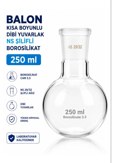 Balon Kısa Boyunlu Dibi Yuvarlak Ns Şilifli Borosilikat 250 Ml