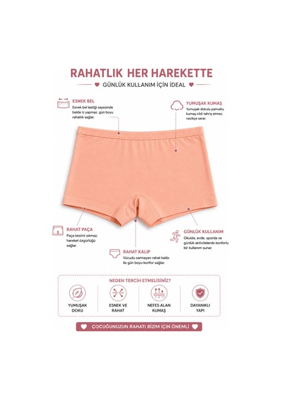 Westicgiyim Kız Çocuk Boxer 6 Lı Paket %95 Pamuk %5 Elastan Esnek Rahat Renkli Çocuk İç Çamaşırı 3-12 Yaş Çok Renkli