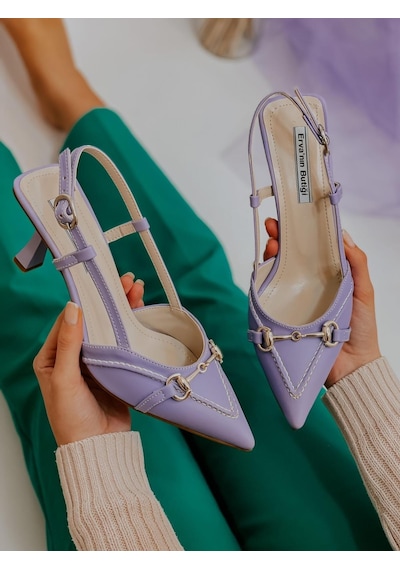 Ervanın Butiği Lila Deri Moss Toka Detay Kadın Stiletto-3534