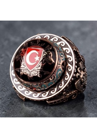 925 Ayar Gümüş Çift Başlı Kartal Kurt Ayyıldız Şehzade Erkek Yüzük