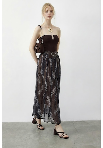 Shade Kadın Şal Desenli Beli Lastikli Astarlı Kemerli Uzun Tül Etek 4189 60283994 - Lacivert Shade Kadın Şal Desenli Beli Lastikli Astarlı Kemerli Uzun Tül Etek 4189 60283994 - Lacivert