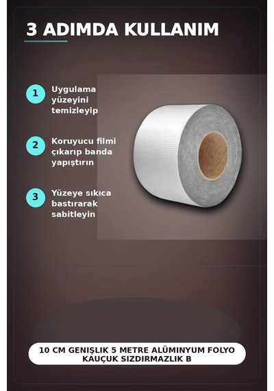10 Cm Genişlik 5 Metre Alüminyum Folyo Kauçuk Sızdırmazlık Bandı - Çatı Boru Duvar Onarım Bx-313438 6997 10 Cm Genişlik 5 Metre Alüminyum Folyo Kauçuk Sızdırmazlık Bandı - Çatı Boru Duvar Onarım Bx-313438 6997