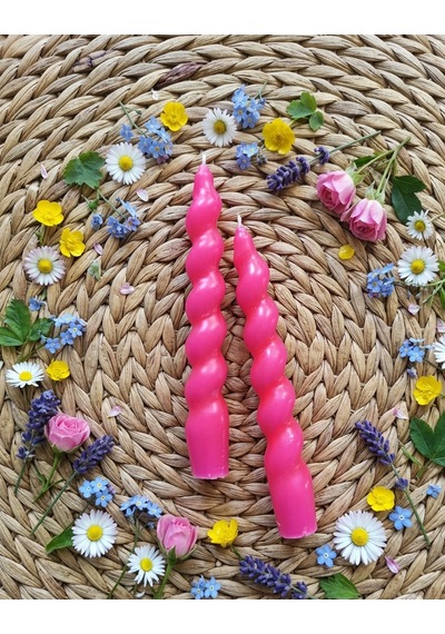 Pembe Renkli Spiral, Burgulu Pinterest Model Şamdan Mum 2' Li Set