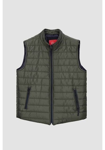D's Damat Ds Damat Regular Fit Haki Dik Yaka Elyaf Dolgulu Mevsimlik Fermuarlı Yelek Mont 7HF07ORT42611