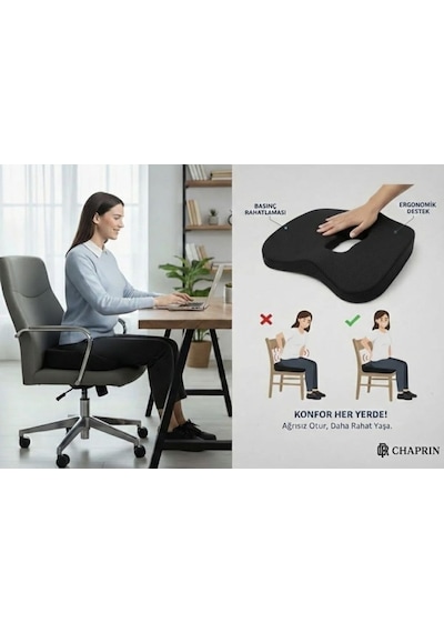 Lexroo Ortopedik Visco Oturma Minderi Ergonomik Oturma Simidi Siyah