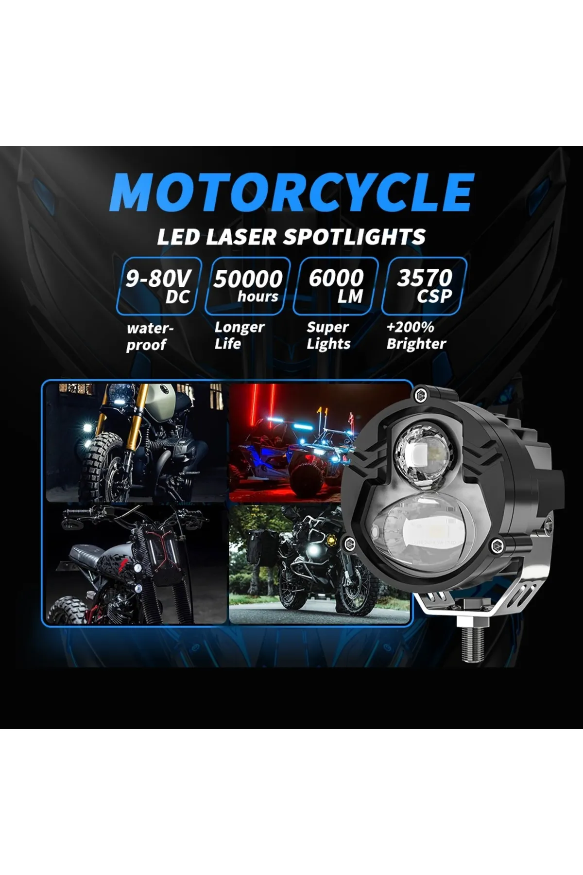 1 Adet Motosiklet Atv Utv Scooter Led Sis Farı Metal Kasa Yüksek Güçlü Delici Beyaz Sarı Çift Renk 12/24 V