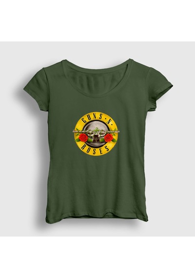 Presmono Kadın Logo Guns N' Roses T-shirt Haki