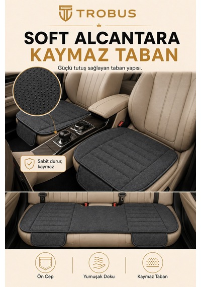 Opel Combo Üniversal Soft Alkantra Çizgili 3 Parça Oto Koltuk Minderi Antrasit