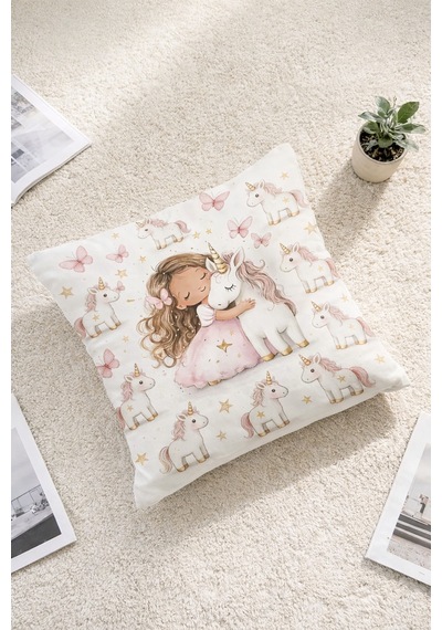 Bebek Odası Dekoratif Unicorn Yastık Kılıfı Prenses Ve Tek Boynuzlu At Bebek & Çocuk Odası Dekor Prenses ve Unicorn 43 x 43 - 826889564