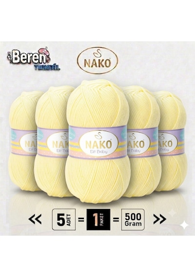 Elit Baby - 3664 Limonata - 5'li Paket - 100gr/250m - Bebek İpi - Anti Pilling Tüylenmez İp