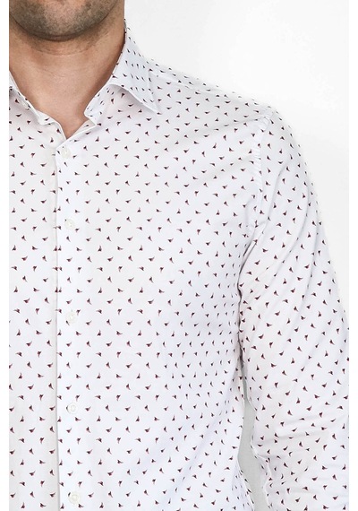 Minimal Bordo Motifli Beyaz Erkek Gömlek Wessi Beyaz