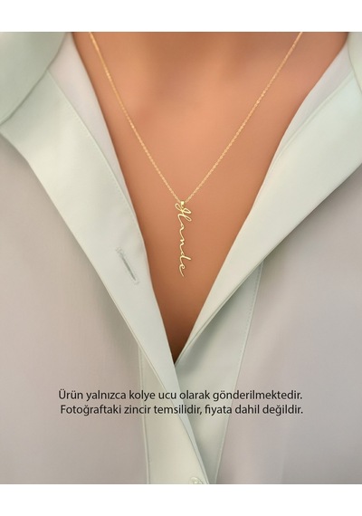 Dik İmza İsimli 14 Ayar Altın Kolye Ucu