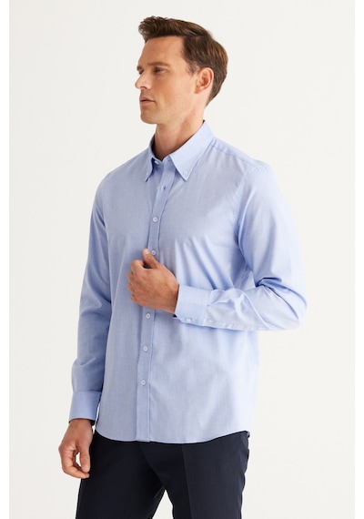 AC&Co / Altınyıldız Classics Erkek Mavi Slim Fit Dar Kesim Düğmeli Yaka %100 Pamuk Oxford Gömlek 4A2000000051MAVXXL Mavi