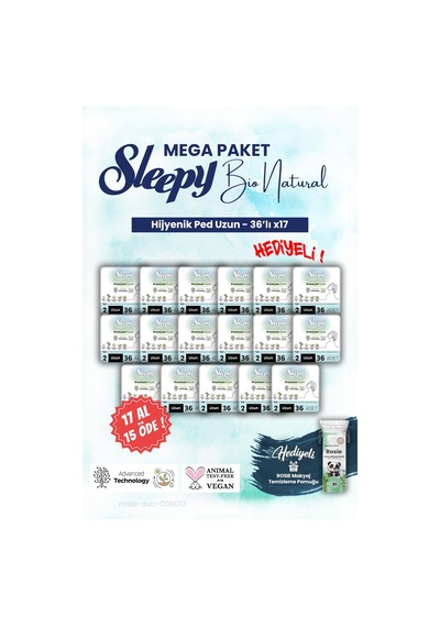 Sleepy Bio Hijyenik Ped 36'lı Uzun 17 Al 15 Öde Mega Paket Ve Rosıe Makyaj Pamuğu