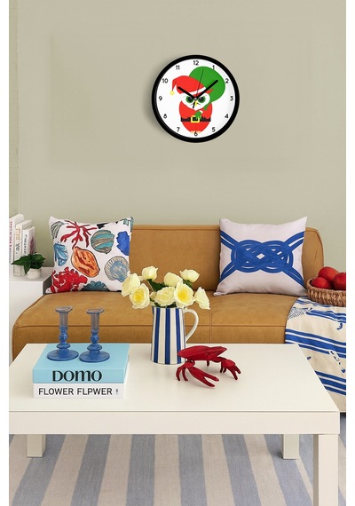 Kızgın Noel Baykuş Modern Tasarım Duvar Saati - 30cm - Önü Camlı Siyah Kasa - Sessiz Mekanizma-jh0351 Siyah