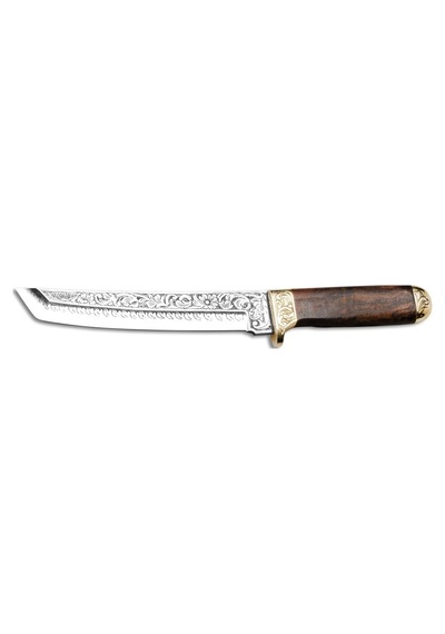 Bora 501 Tanto Kök Ceviz Ağacı Gravürlü Kamp Bıçak Kahverengi 19464382