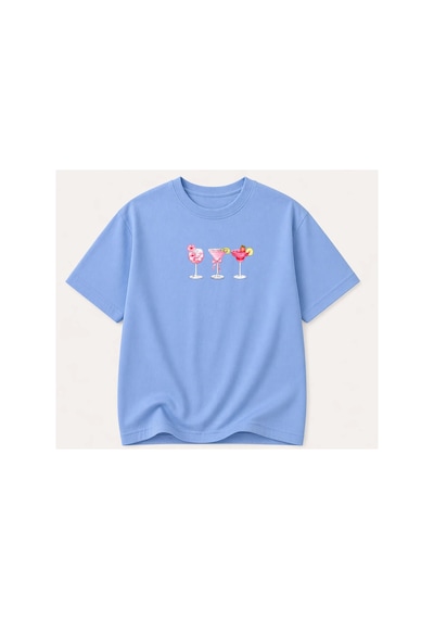 Herkesemoda Summer Baskı Detaylı Kadın Bisiklet Yaka Pamuklu T-shirt Mavi