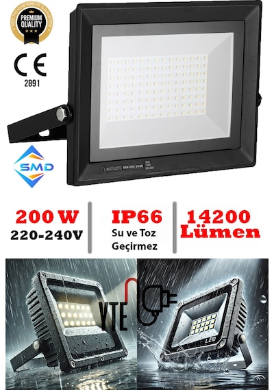 Led Projektör 200 W Beyaz İp 66 Su-toz Geçirmez 14200 Lm Smd Led Yüksek Işık