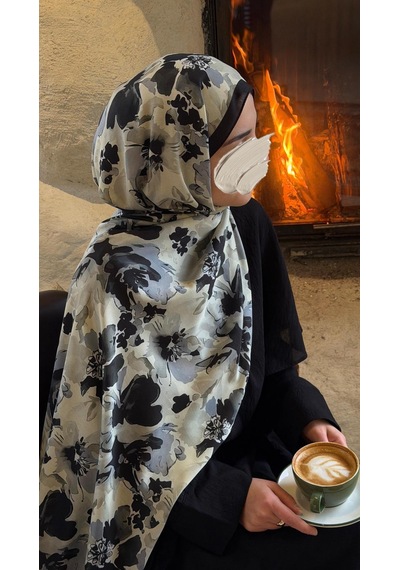 Qalortex Scarf Pamuklu Garden Desen Şal-siyah