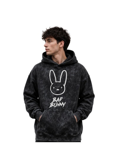 Sevbano Bad Bunny Rapper Şarkıcı Baskılı Unisex Oversize Premium Yıkamalı Siyah