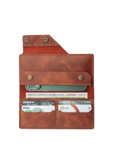Twingold İsme Özel Dikey Çıtçıtlı Uzun Cüzdan - %100 Rainbow Deri - A010006 - Tobacco Tobacco