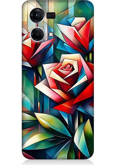 Oppo Reno 7 Uyumlu Soyut Origami Gül Deseni Desenli Silikon Kılıf Çok Renkli
