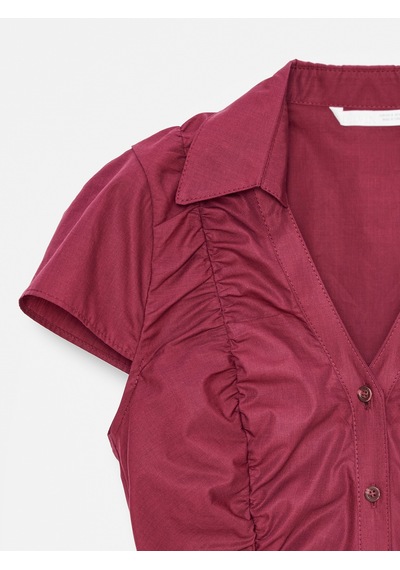 Dilvin 50546 %100 Pamuk Büzgülü Poplin Top-bordo